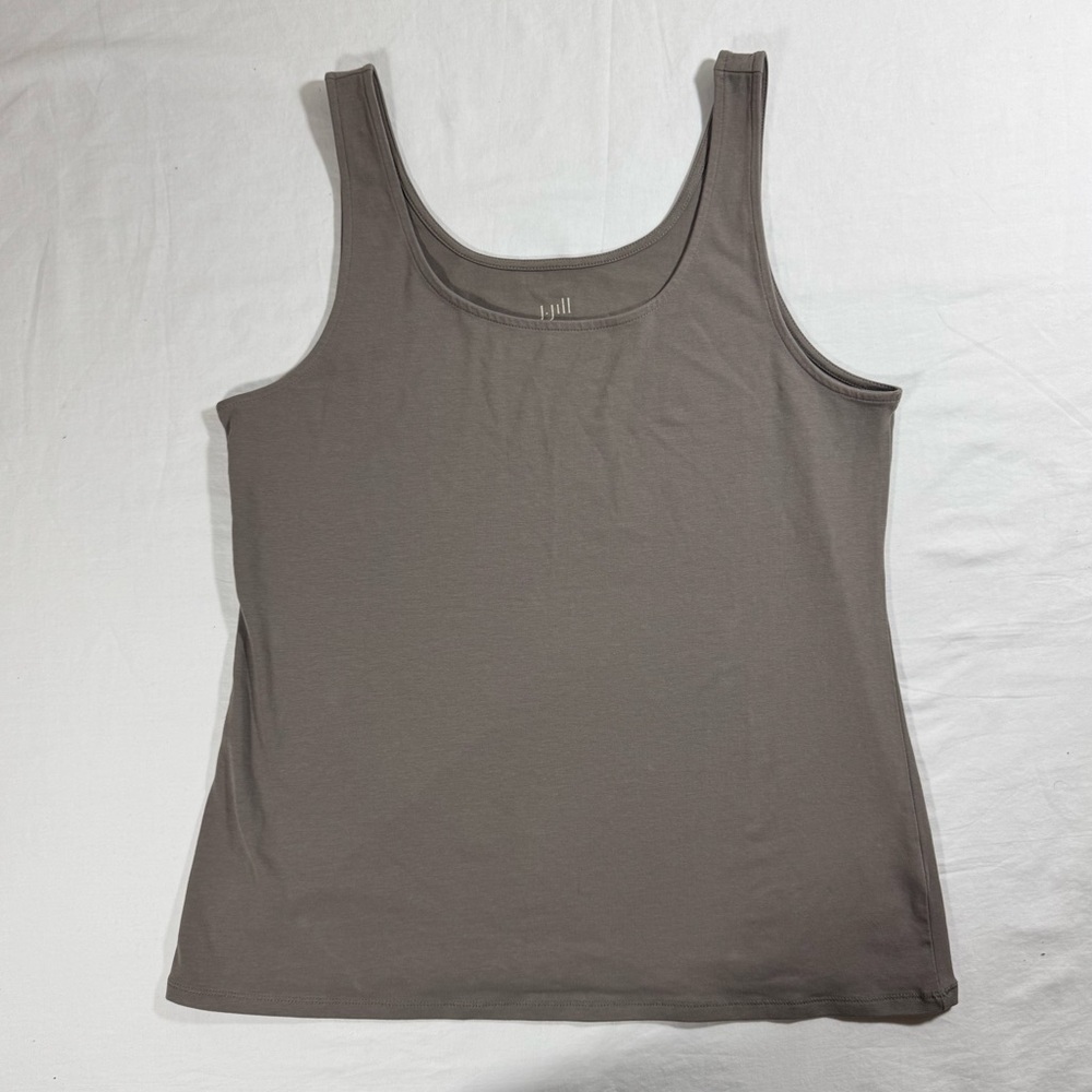 J. Jill Perfect Tank Top Womens Large Taupe Brown Cotton Stretch Scoop Neck L
